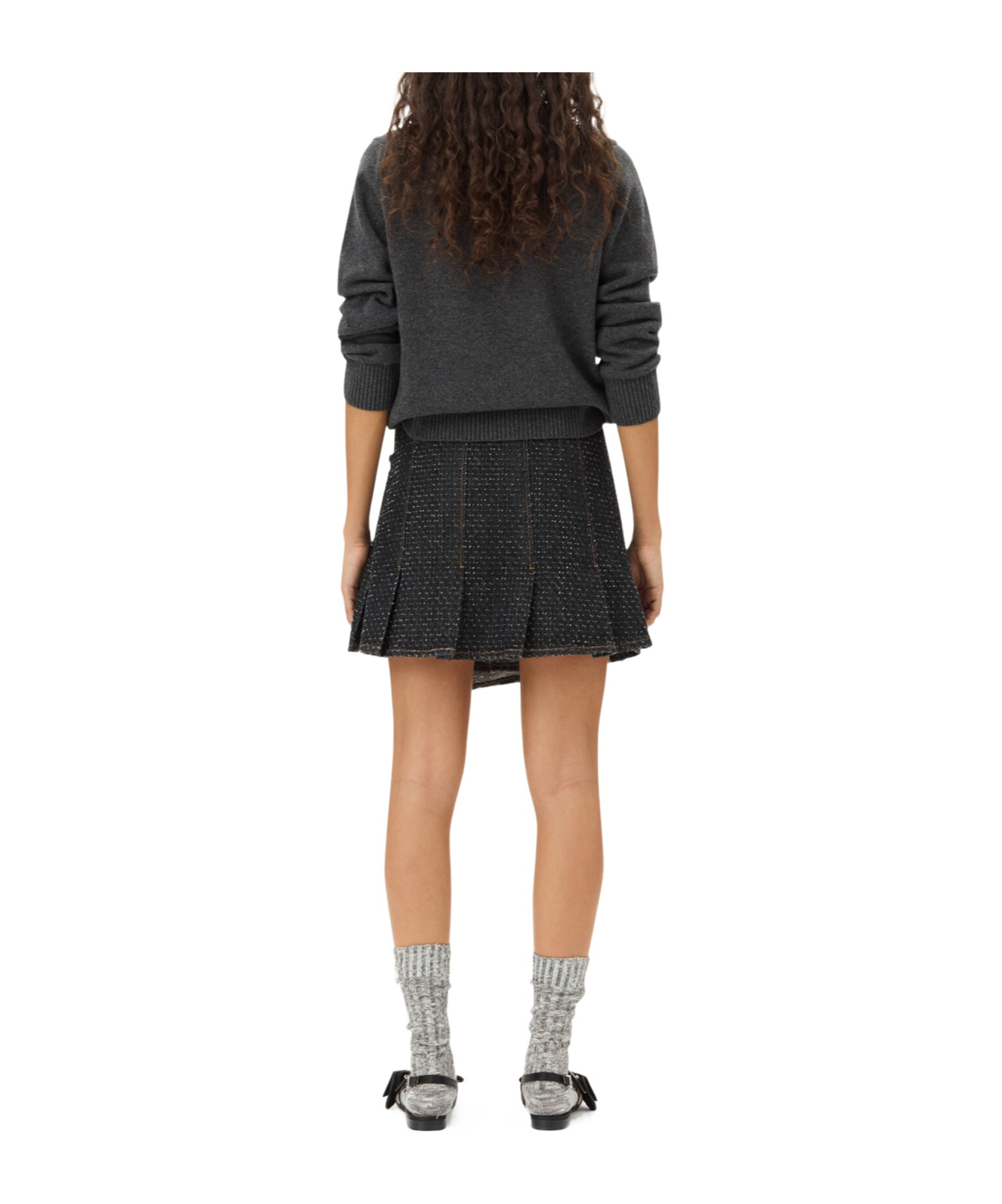 Ganni Wool Graphic Bear Crewneck Sweater In Black