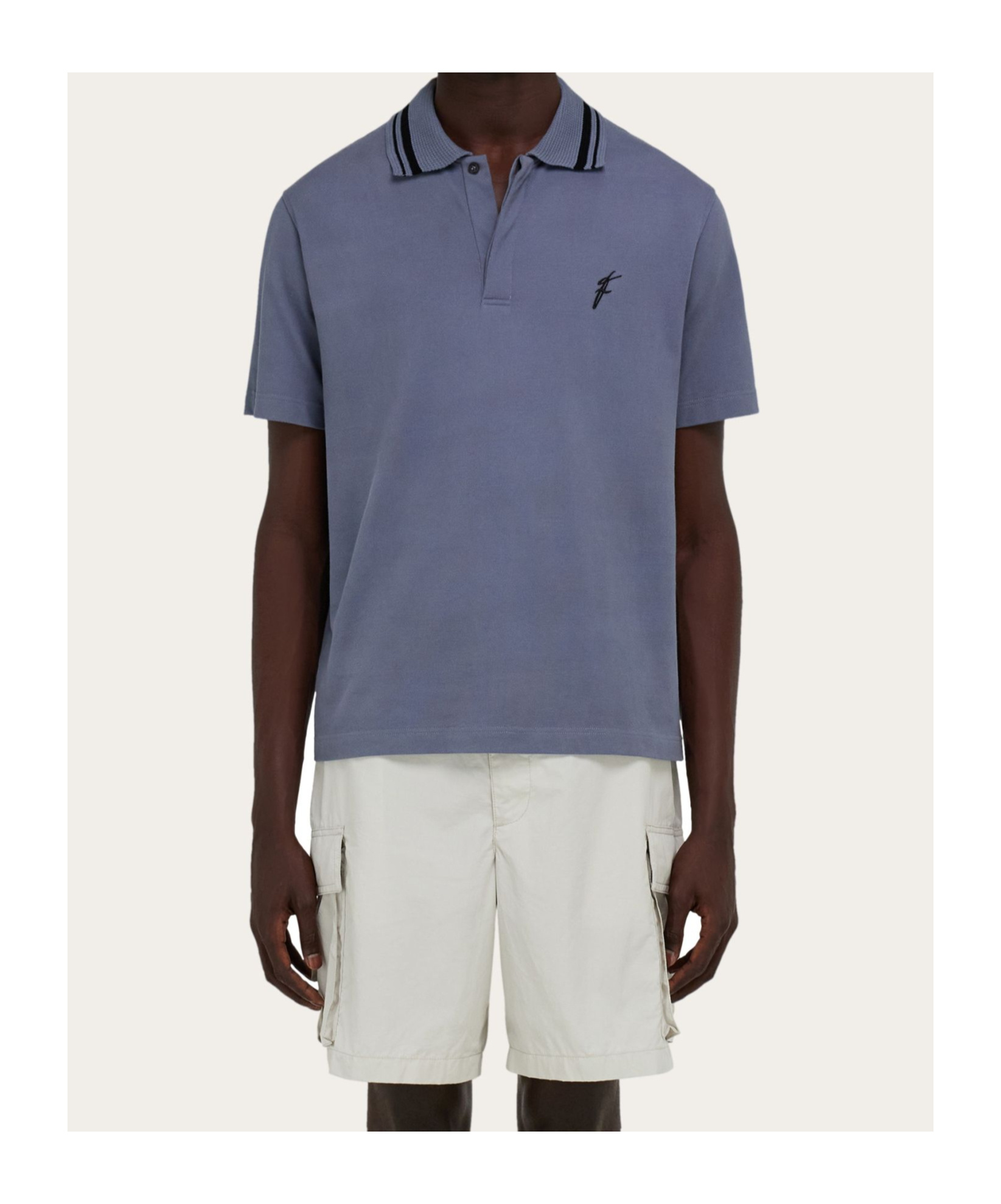 Ferragamo Polo With Embroidered Logo In Blue