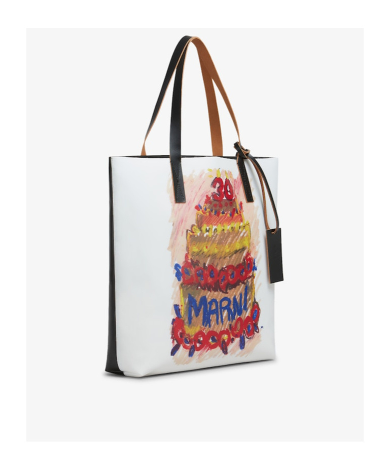 Shop Marni Two Tone Tribeca Tote With 30th Anniversary Print In White