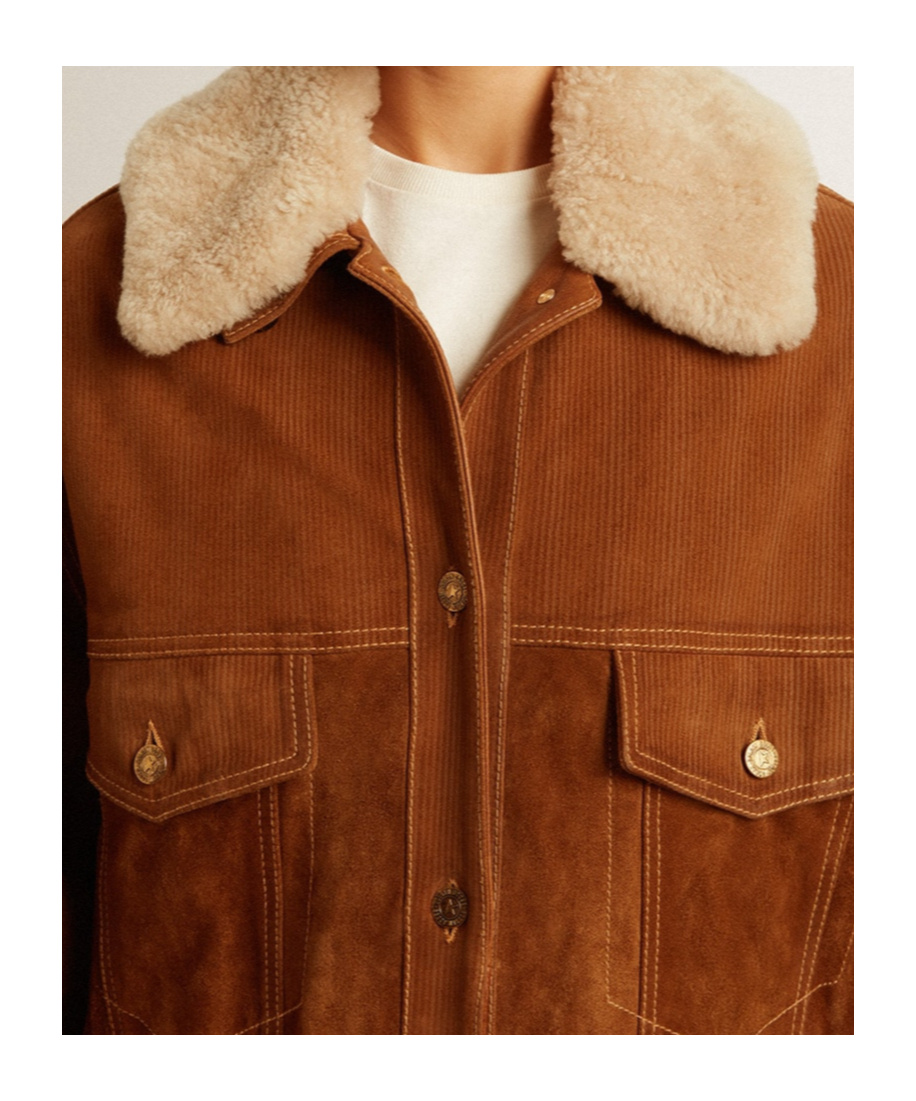 Golden Goose Journey Suede Jacket With Removable Collar In Brown