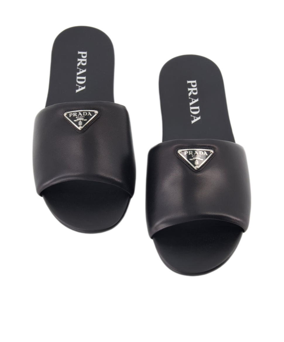Prada Logo-plaque Leather Sandals In Black