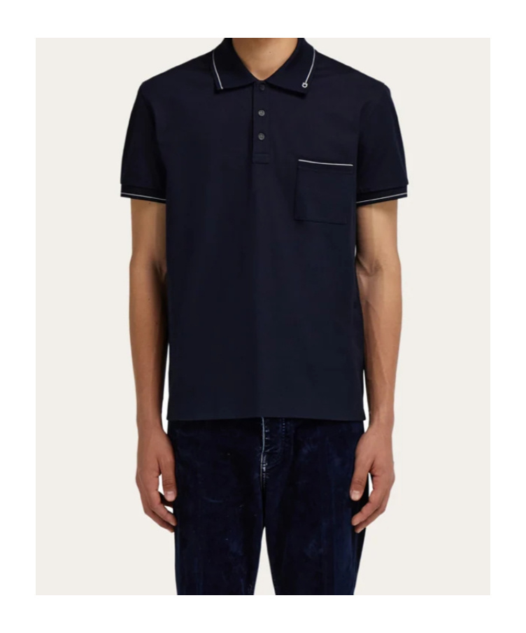 Ferragamo Gancini Pocket Trim Polo Shirt In Multi