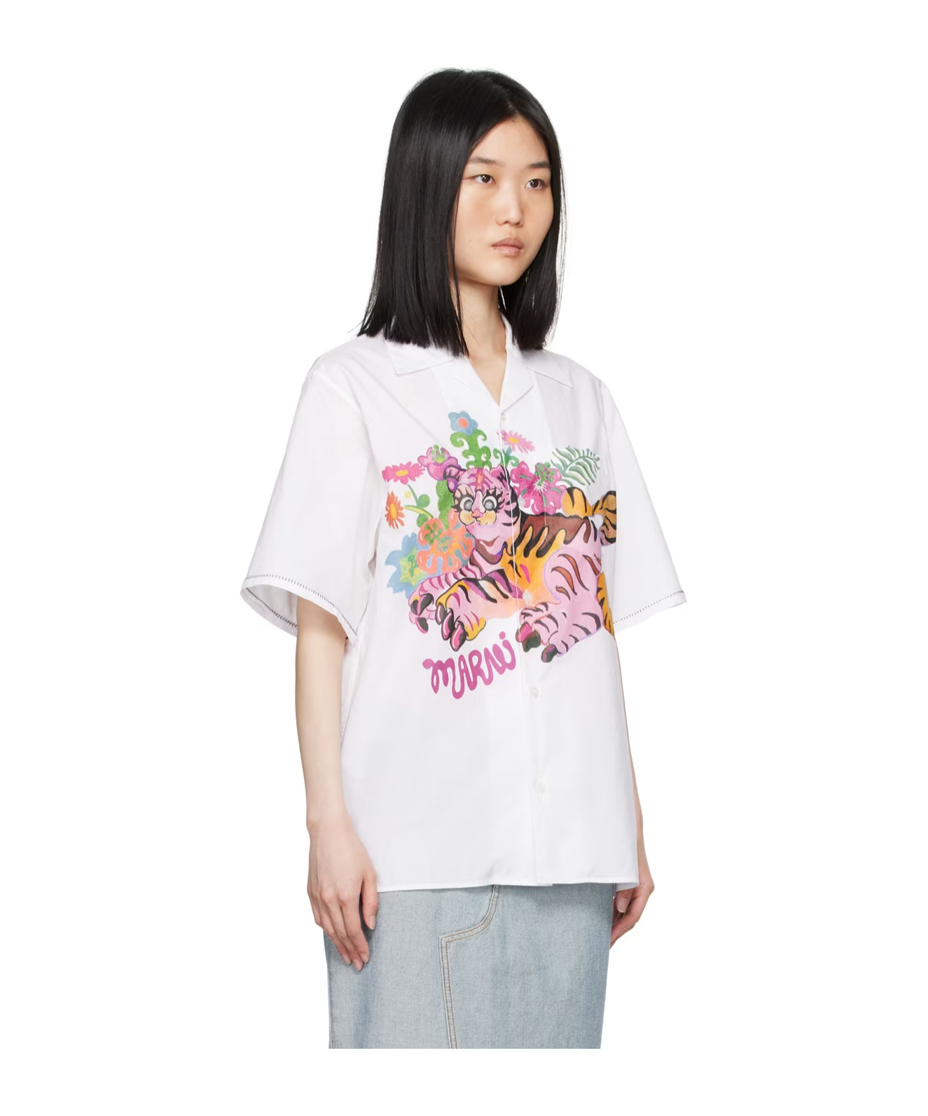 Marni Funky Flowersd Short-sleeved Shirt In White