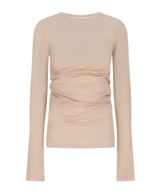 Haikure Long Sleeve Pleated T-shirt In Brown