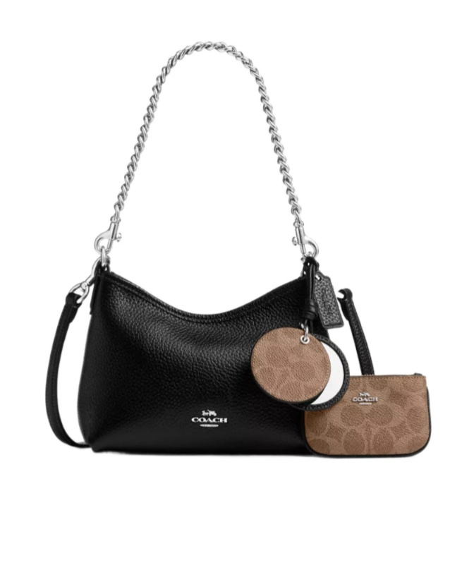Coach Laurel Small Shoulder Bag With Mirror Charm And Pouch In Light Brown/black/tan