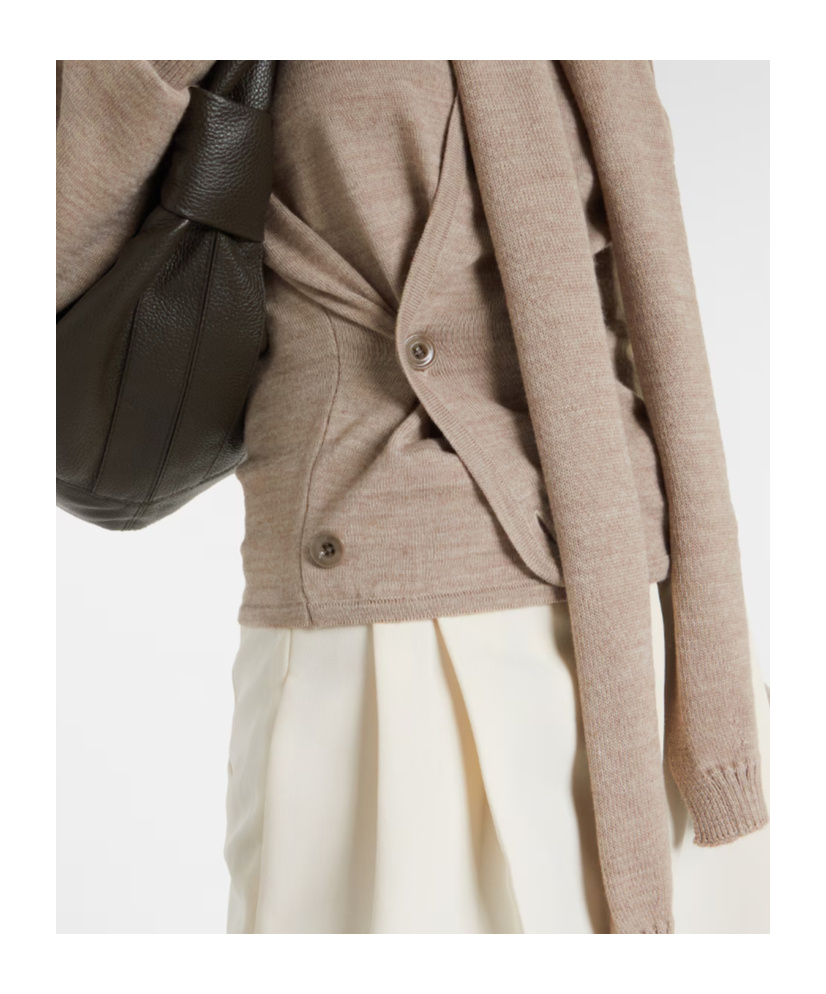 Lemaire Twisted Tie-detail Wool-blend Cardigan In Gray