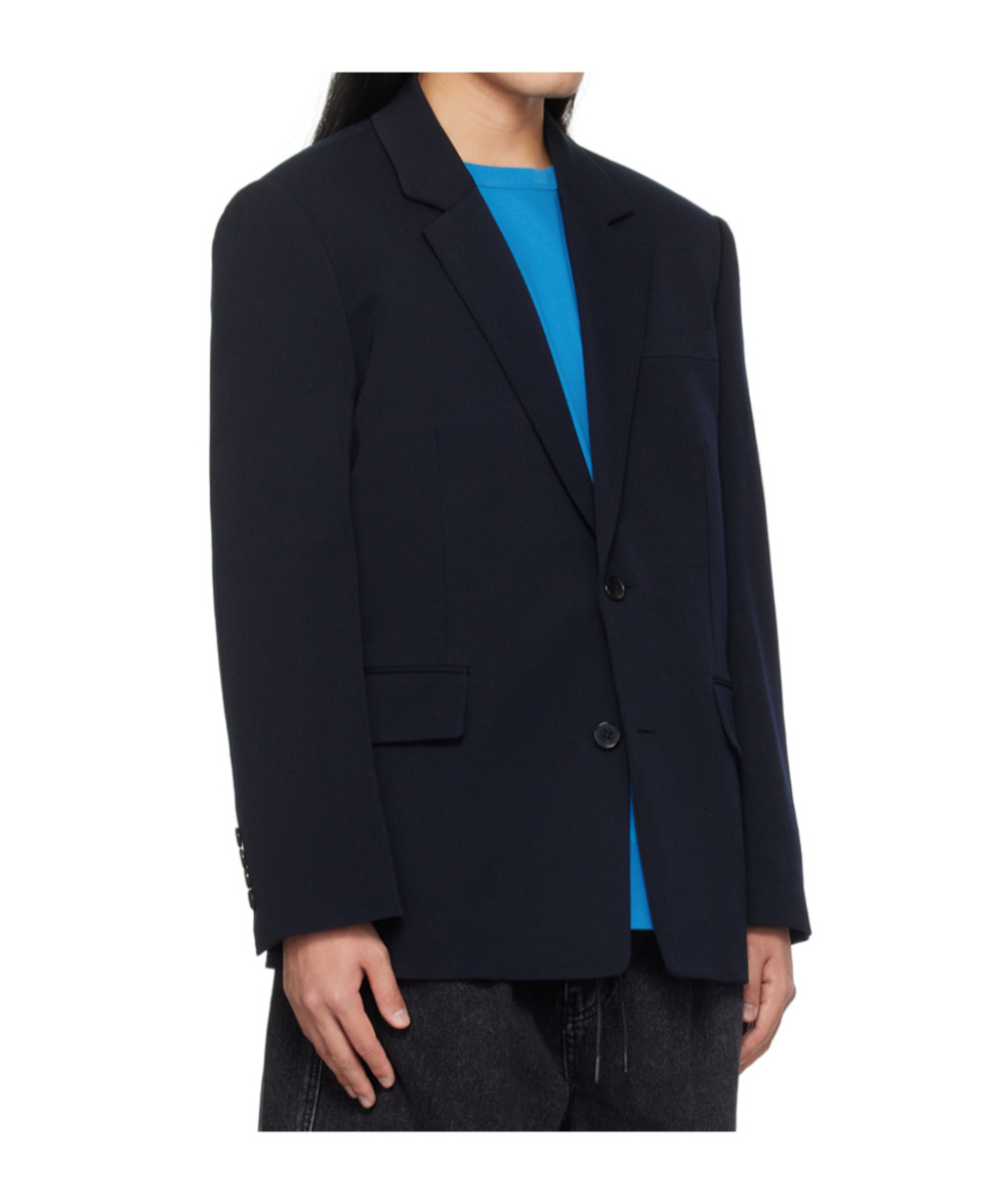 Juunj Flat Lapel Button-down Suit Coat In Black
