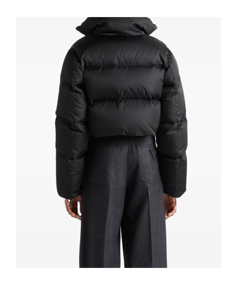 Prada Cropped Fit Stand-up Collar Down Jacket In Black