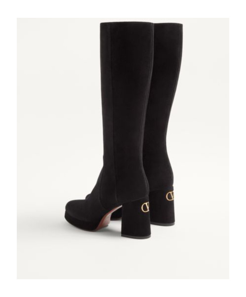 Valentino Garavani Fawcette Platform Boot In Crust Leather 90mm Woman Black 39.5 In Black