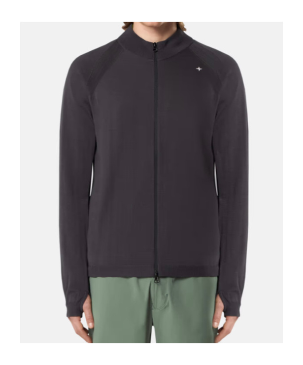 Stone Island Full Zip Cardigan With Thumb Holes At Cuffs In Leaden