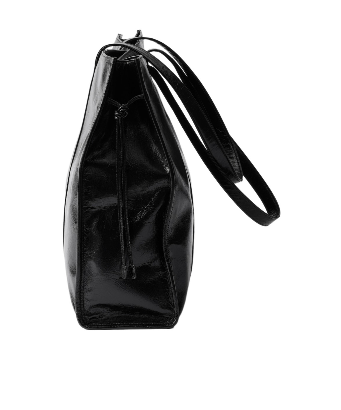Prada Large Glossy Leather Tote Bag In Black