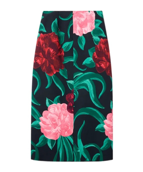 La Doublej Floral Midi Skirt In Black