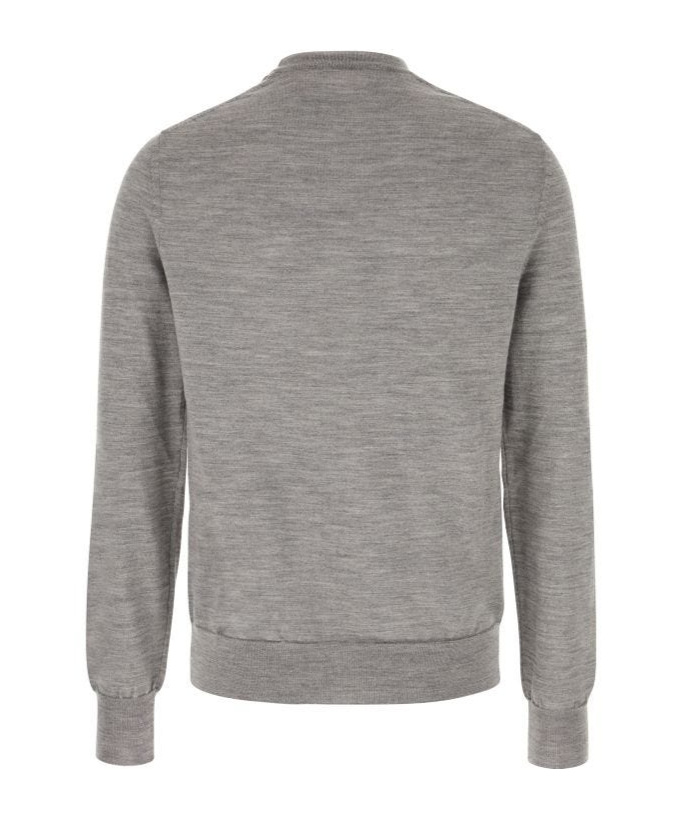 Comme Des Garçons Ribbed Wool Sweater With Chest Embroidery In Gray