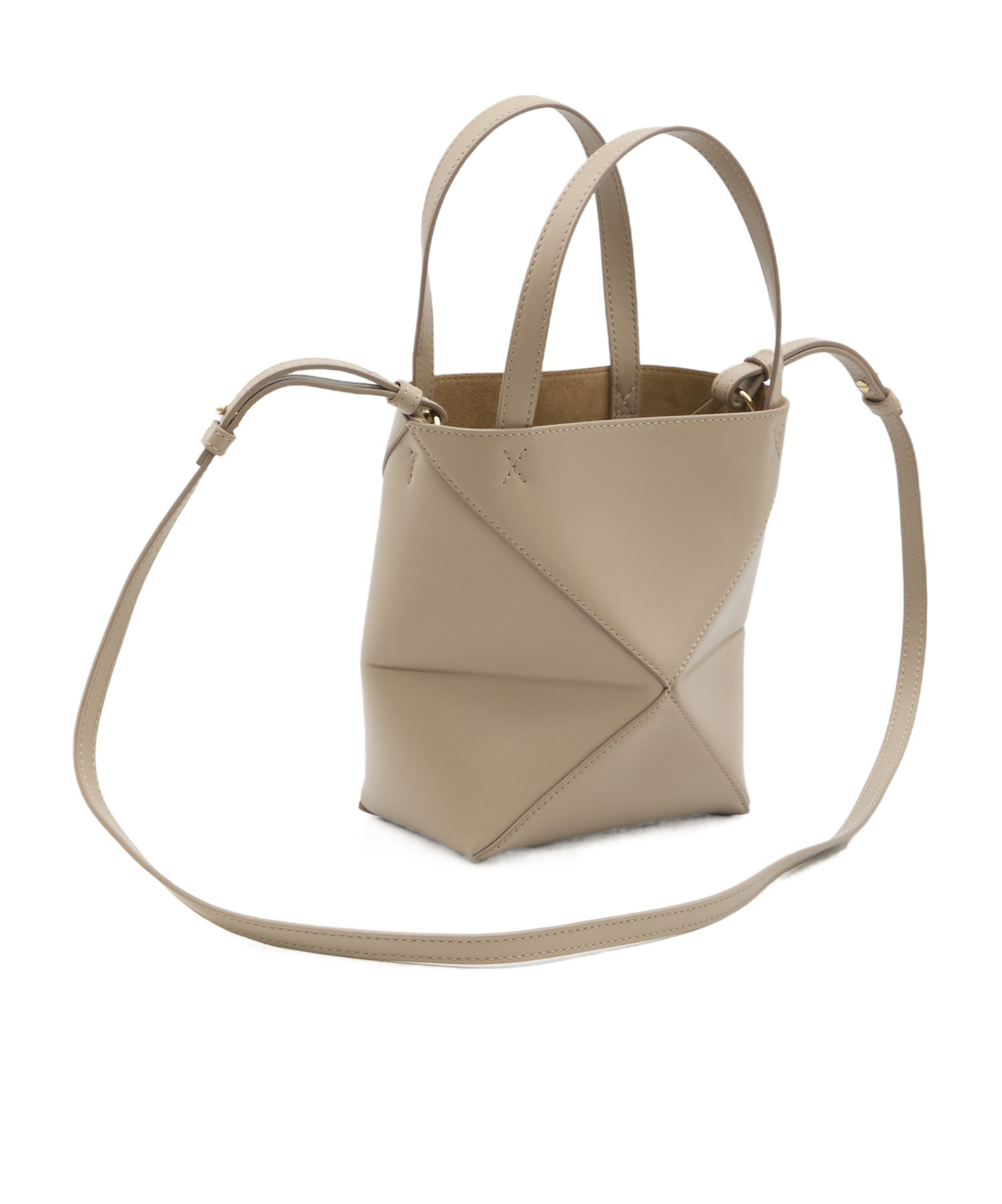 Loewe Mini Puzzle Fold Tote In Shiny Calfskin In Nude