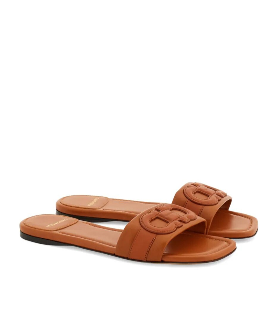 Ferragamo Gancini Slide In Cognac Leather In Cognac