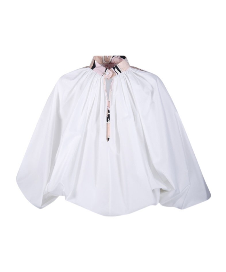 Pucci Emilio High-neck Cotton Blouse With Drawstring Closure In White