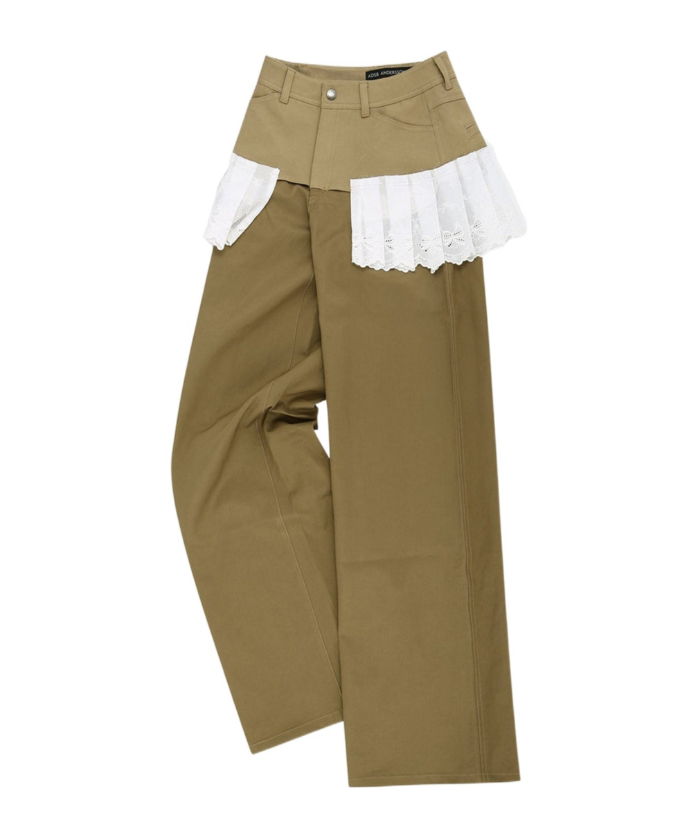 Shop Andersson Bell Lace-pleats Trousers In Beige/white