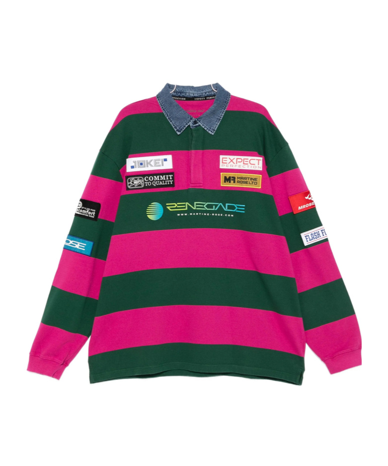 Martine Rose Striped Sweater With Denim Collar And Patches In Red