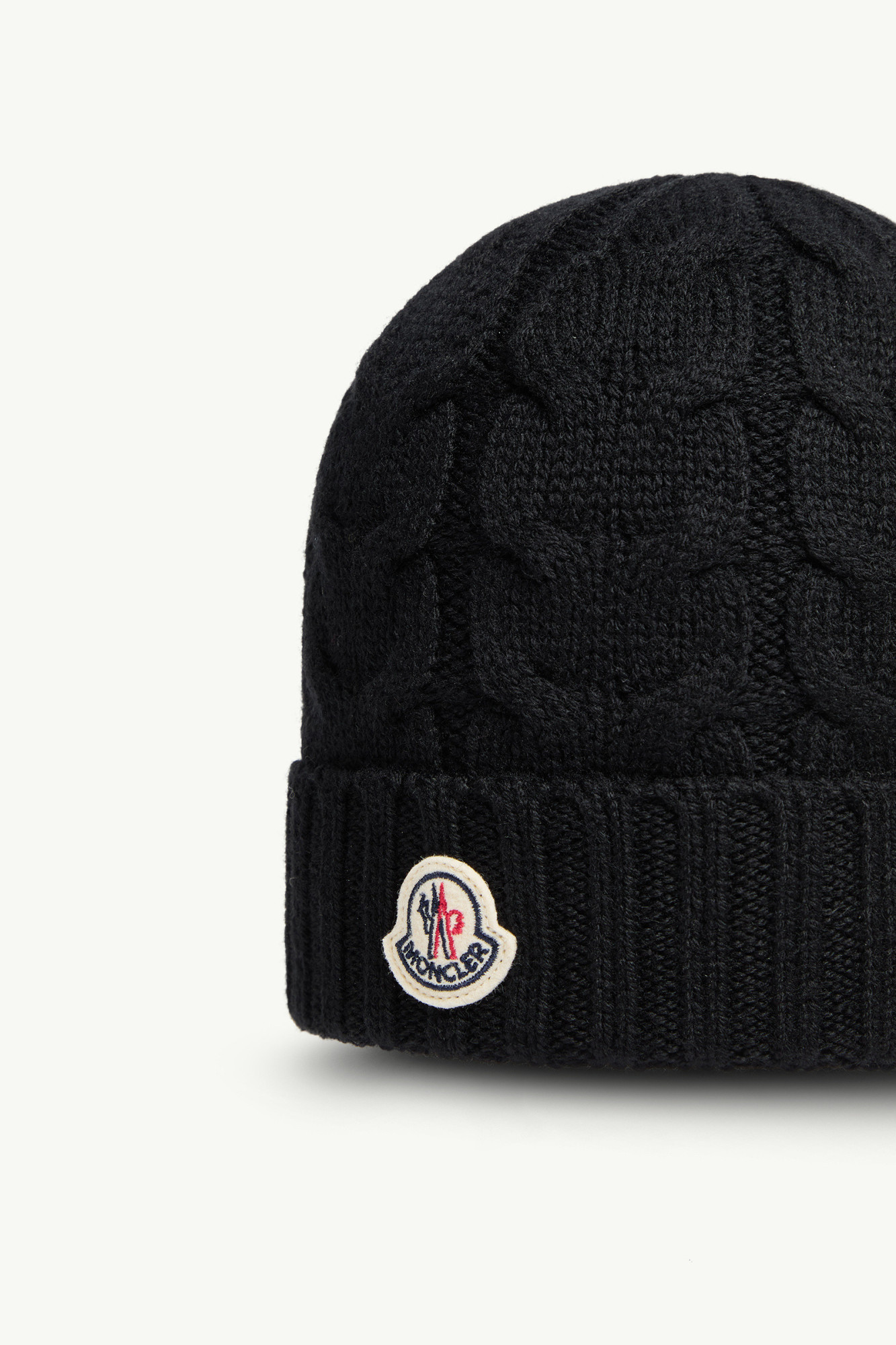 Moncler Enfant Logo Patch Cable-knitted Beanie In Black