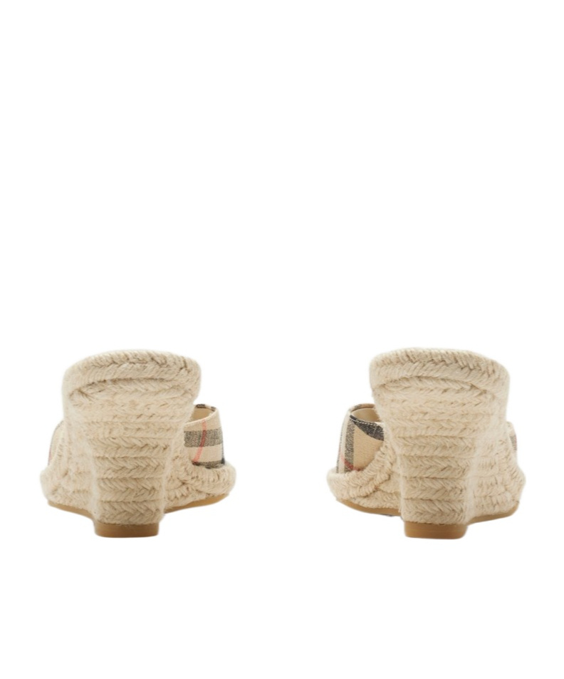 Burberry Checked Canvas-jacquard Espadrille Wedge Mules In Sand-colored