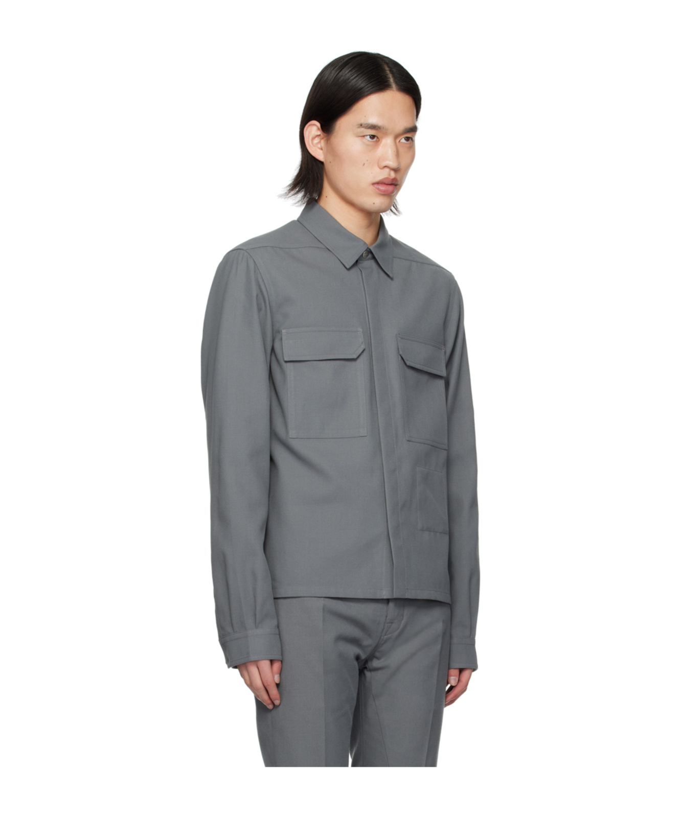 Rick Owens Performance Fabric Overshirt With Pockets In Gray