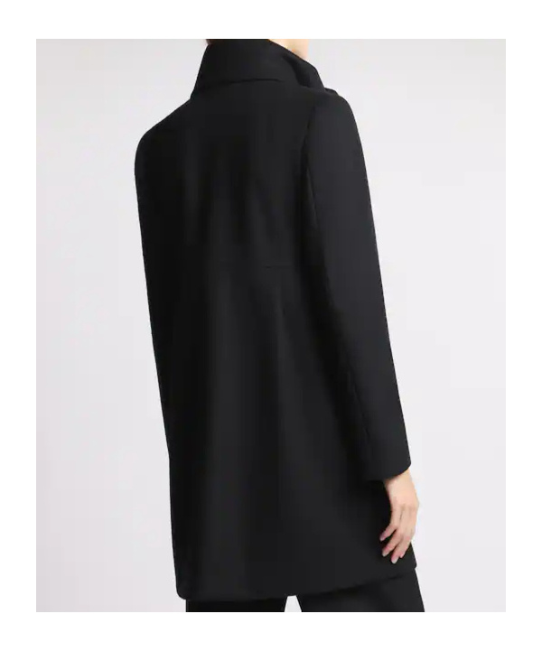 Fay Structured Black Coat With Stand-up Collar And Toggle Closures In Black