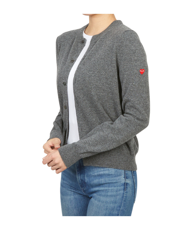 Comme Des Garçons Play Long Sleeve Cardigan In Gray