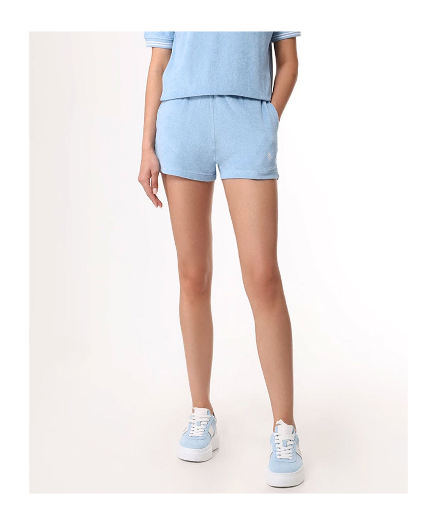 Sporty And Rich Elastic Waist Shorts In Skyblue