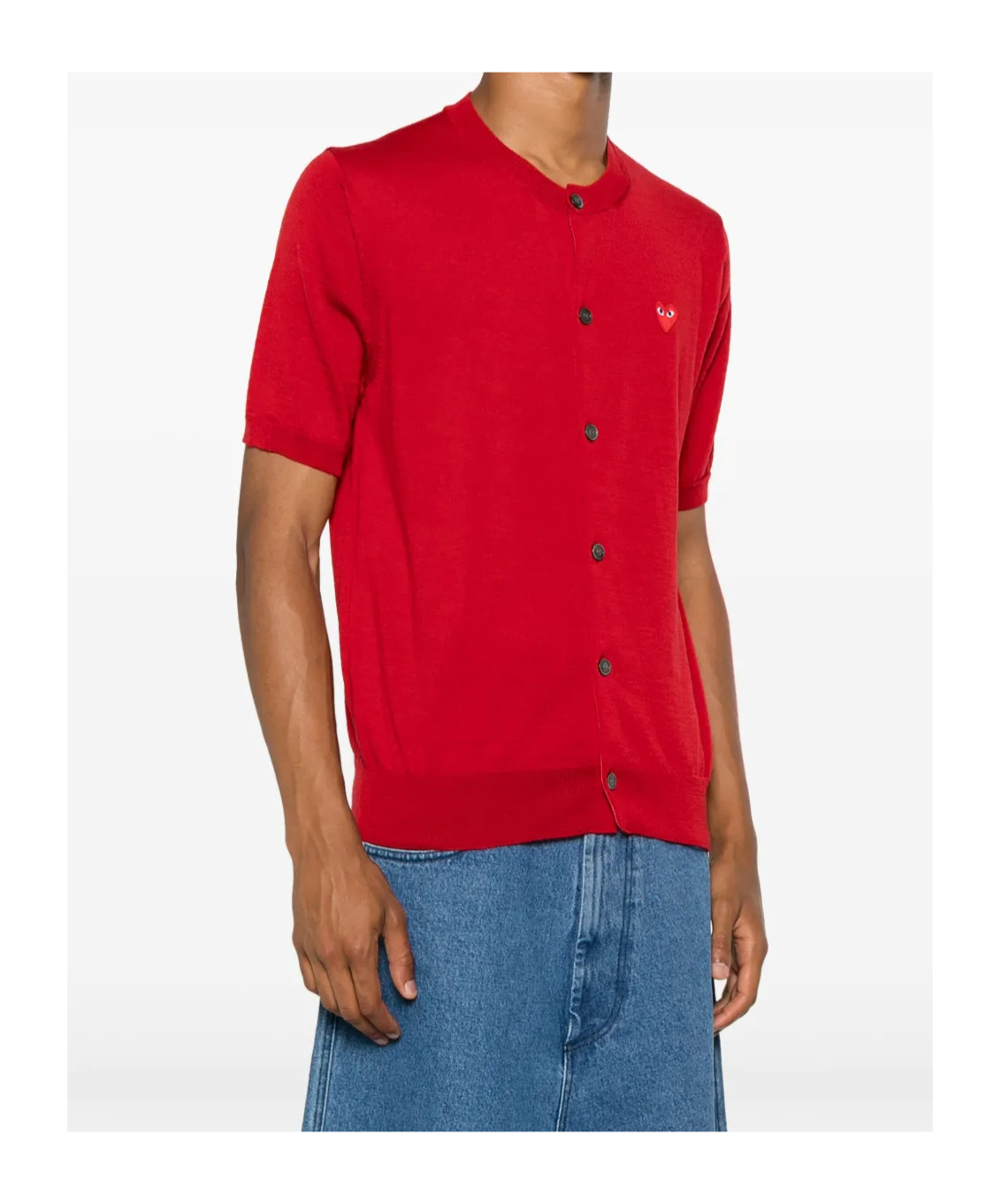 Comme Des Garçons Play Heart-patch Wool Cardigan In Red