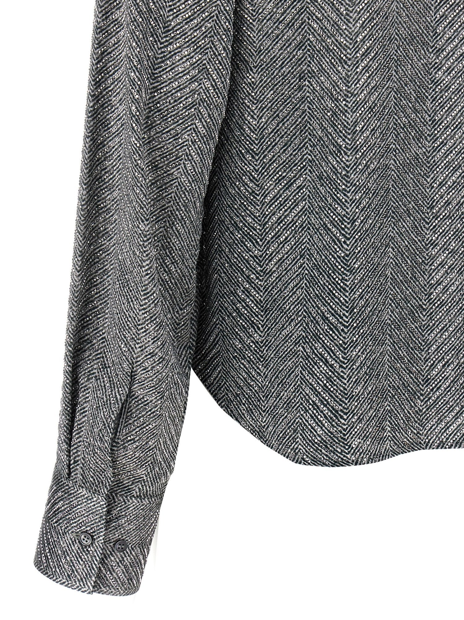Ermanno Scervino Herringbone Shirt Adorned With Rhinestone Details In Gray