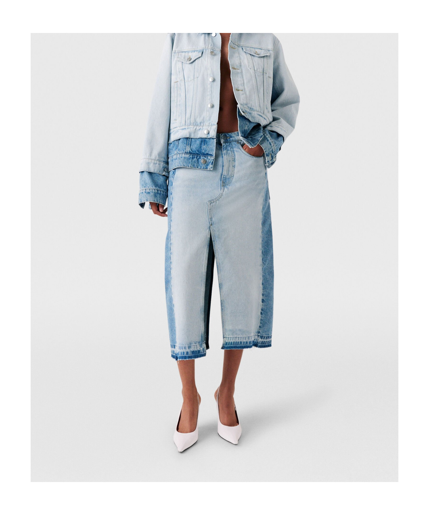 Stella Mccartney Contrast-color Paneled Denim Skirt In Blue