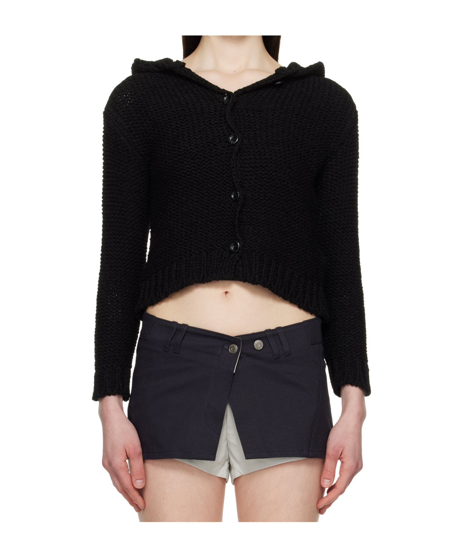 Open Yy Hooded Thick Cardigan In Black