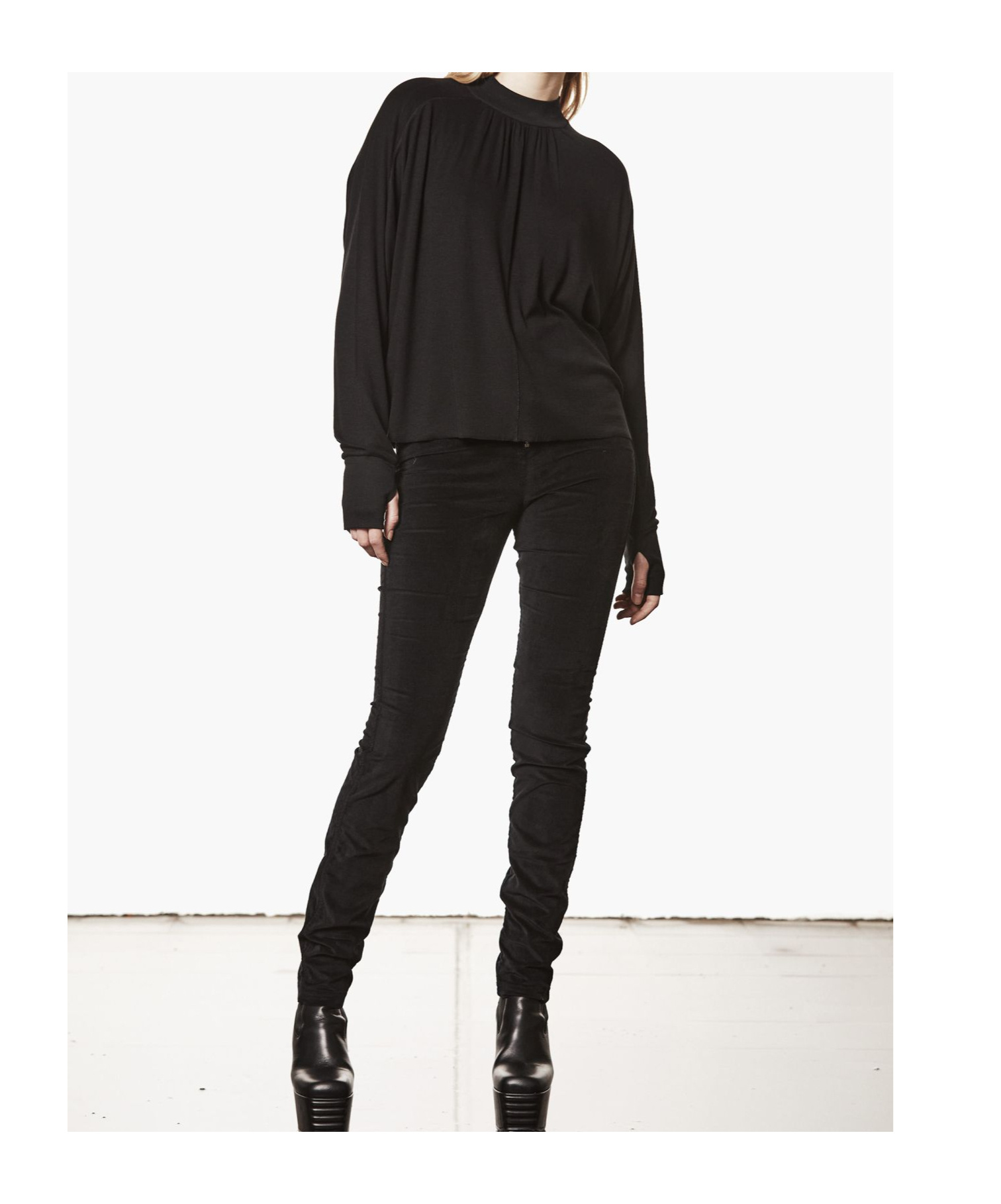 Thom Krom Oversized Viscose Stretch Mock Neck Long-sleeve Top In Black