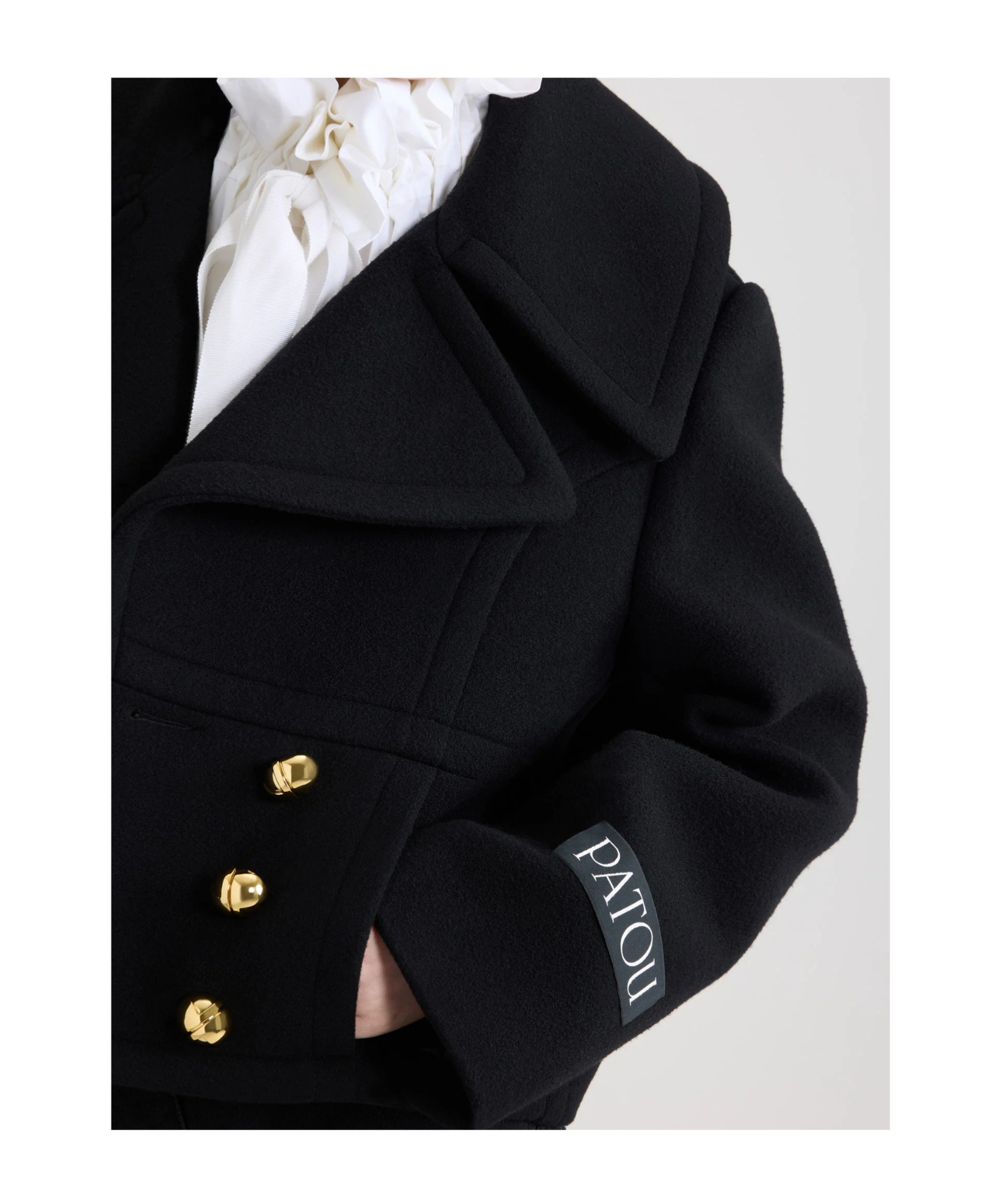 Patou Cropped Double Breasted Coat With Gold Buttons In Black