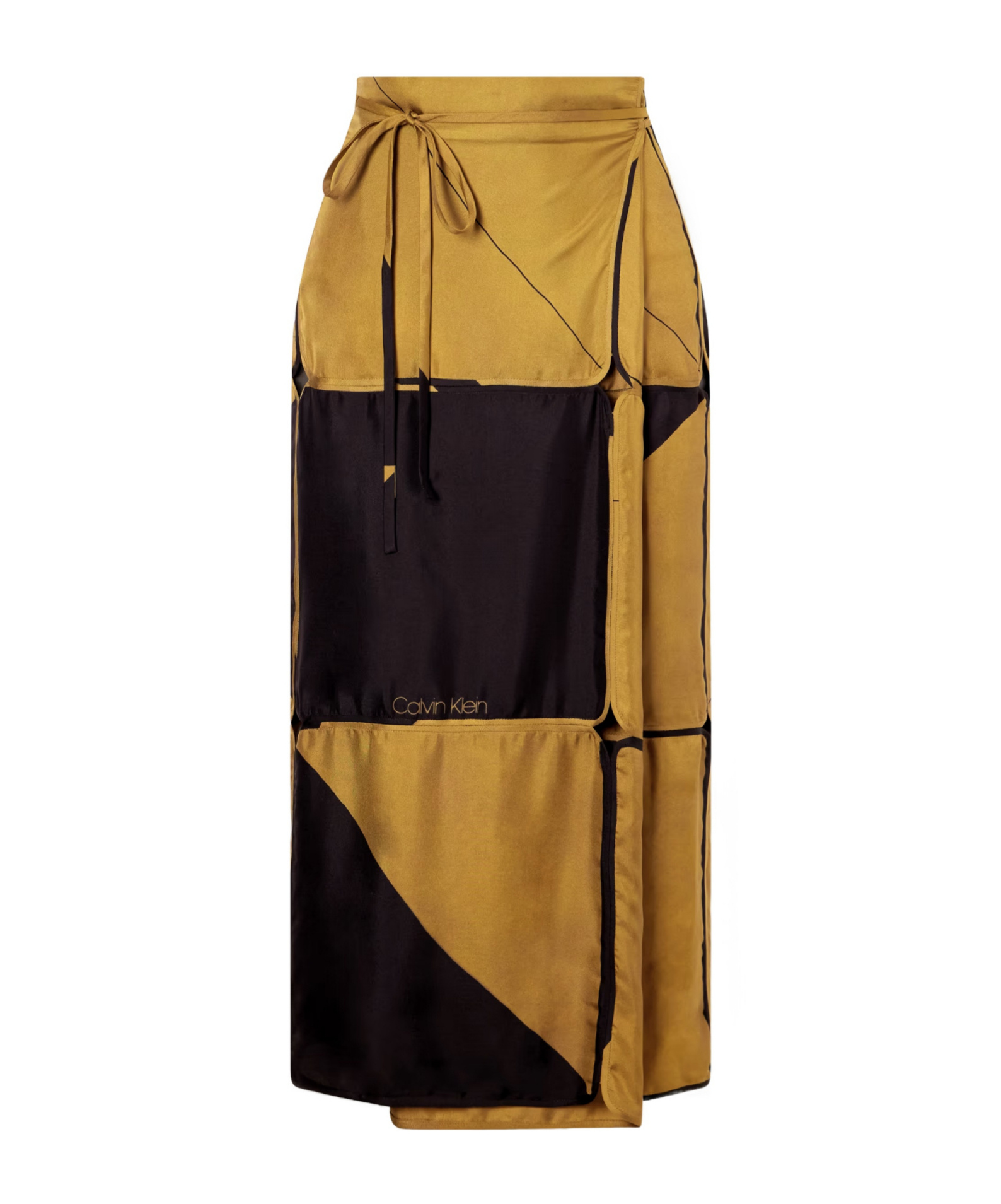 Calvin Klein Silk-twill Wrap Midi Skirt In Multi