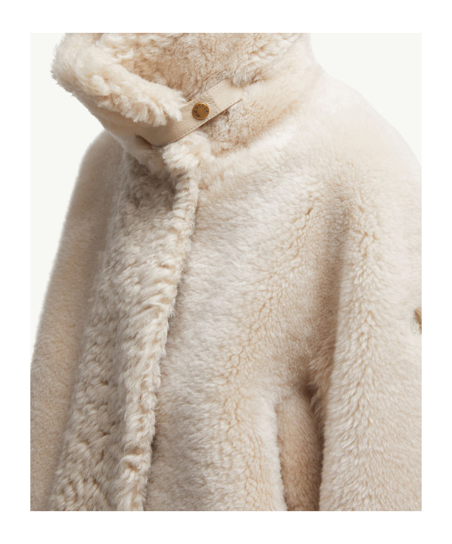 Moncler Gobain Shearling  Suede Short Down Jacket In Neutral