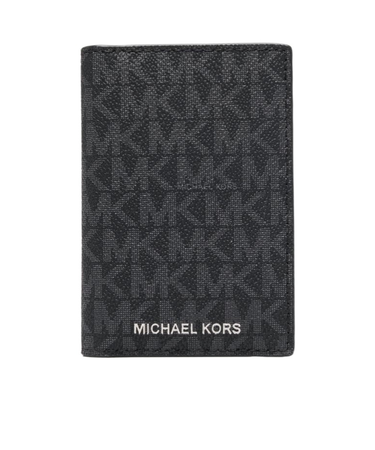 Michael Kors Monogram-print Leather Cardholder In Black