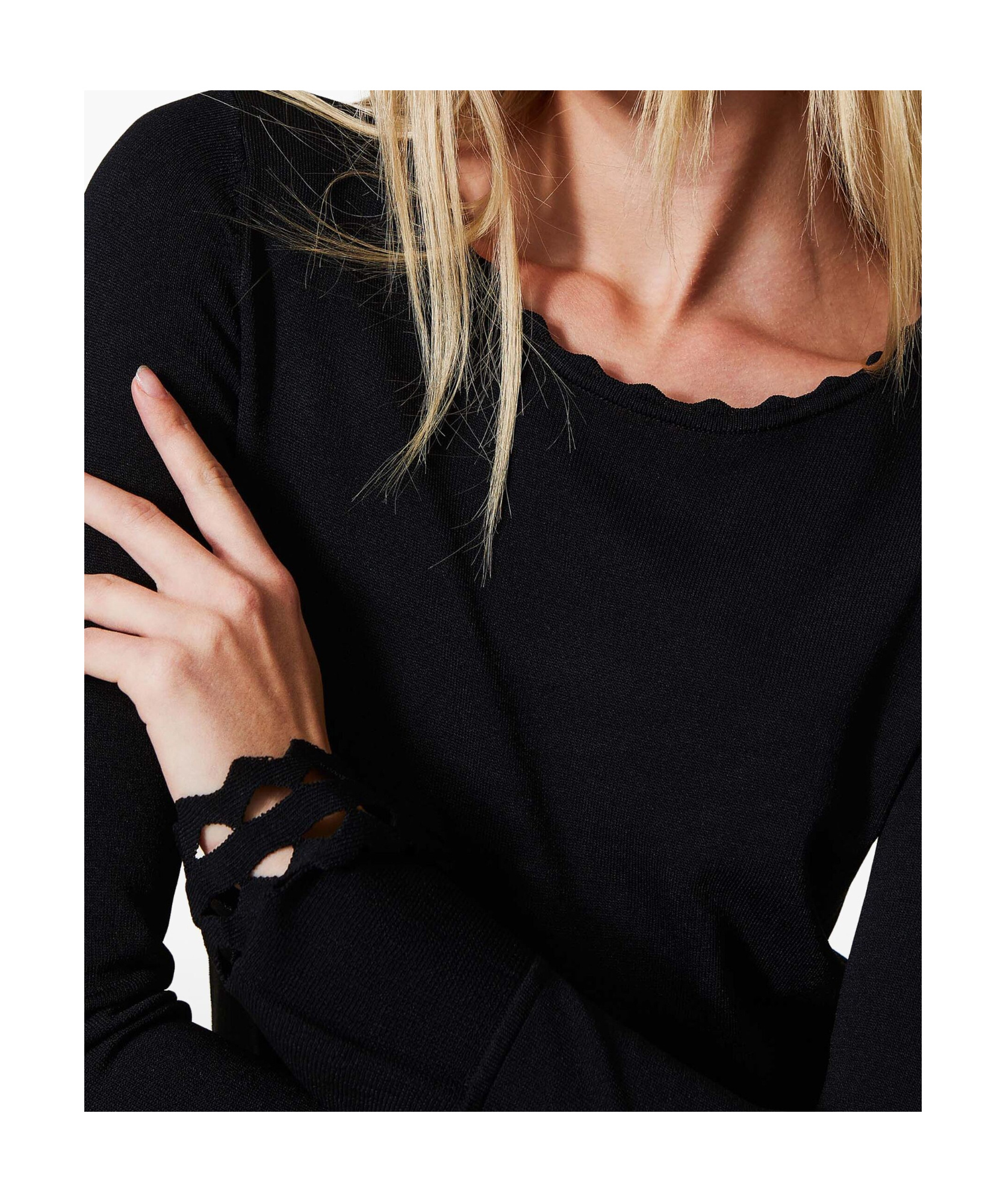 Shop Twinset Scallop-trim Dress In Black