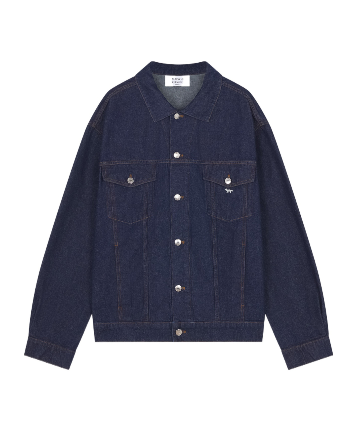 Maison Kitsuné Button Long-sleeved Denim Coat In Blue