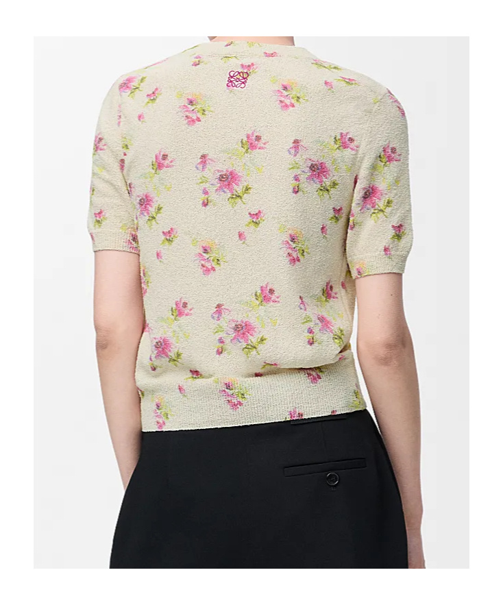Loewe Cotton-blend Floral Print Short Sleeve Sweater In Neutral