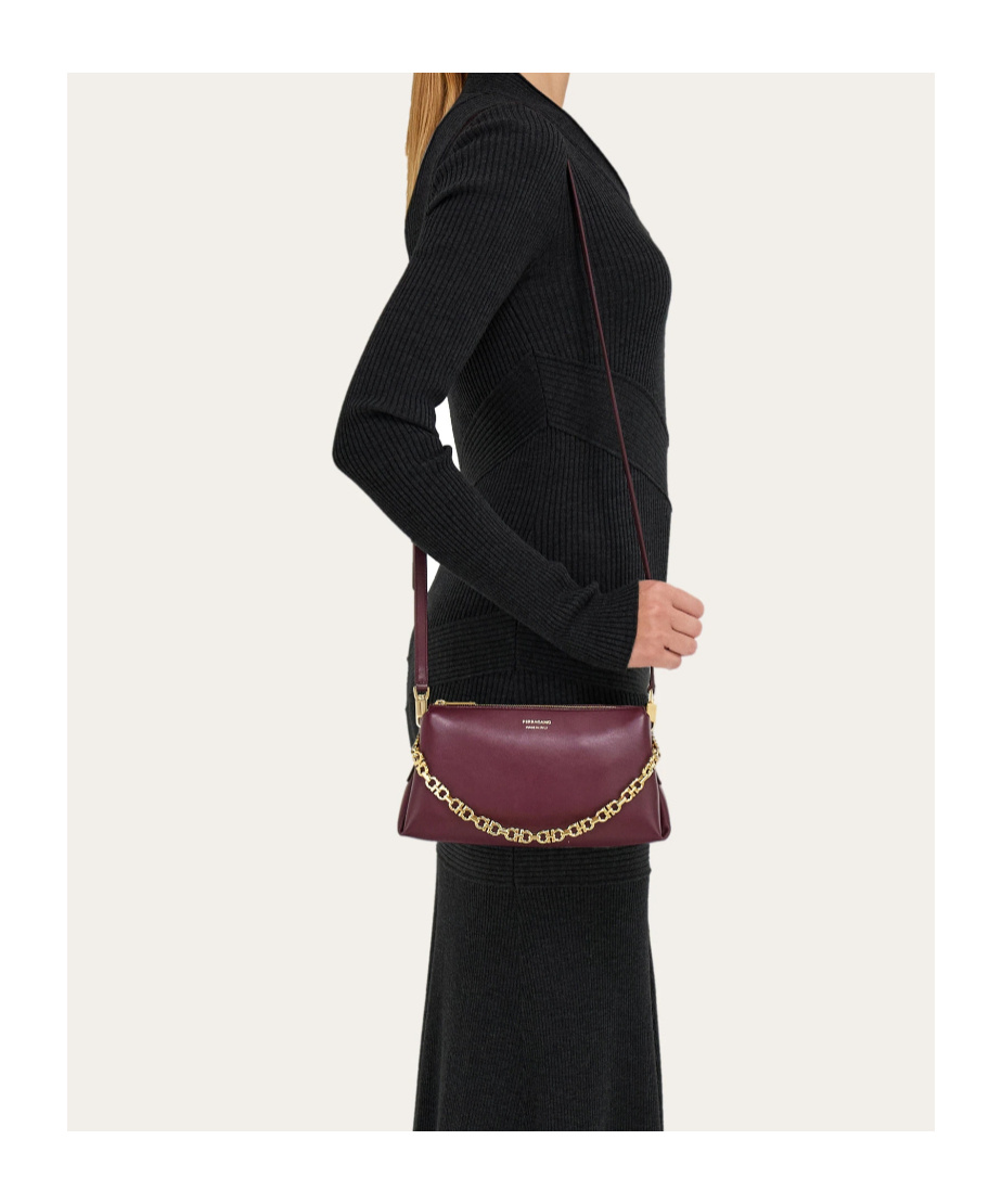 Ferragamo Embossed Logo Chain Mini Bag In Purple