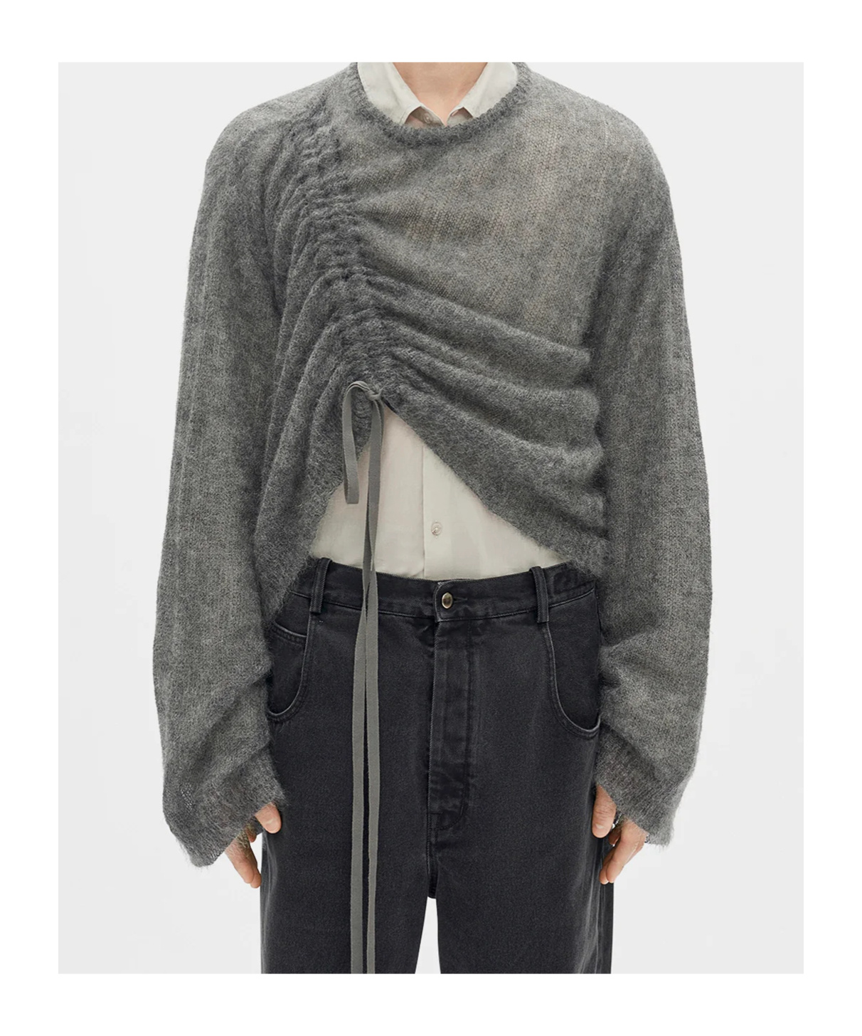 Ann Demeulemeester Palmar Drawstring Sweater In Gray