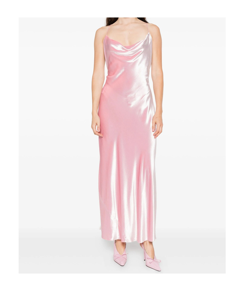 Alberta Ferretti Cowl-neck Strap Dress In Pink