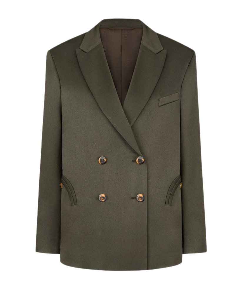 Blazé Milano Womens Oversized Double-breasted Dark Forest Green Satin Blazer In Green