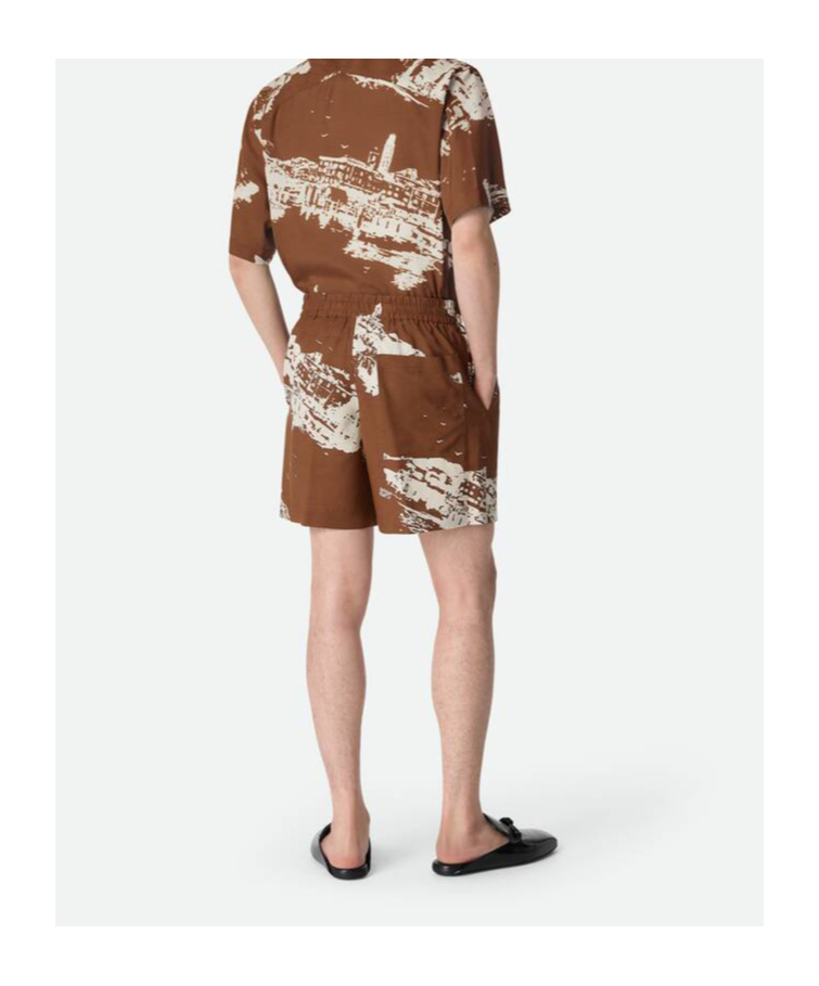 Bottega Veneta Seidenshorts Mit Italienischer Postkarte In Multi