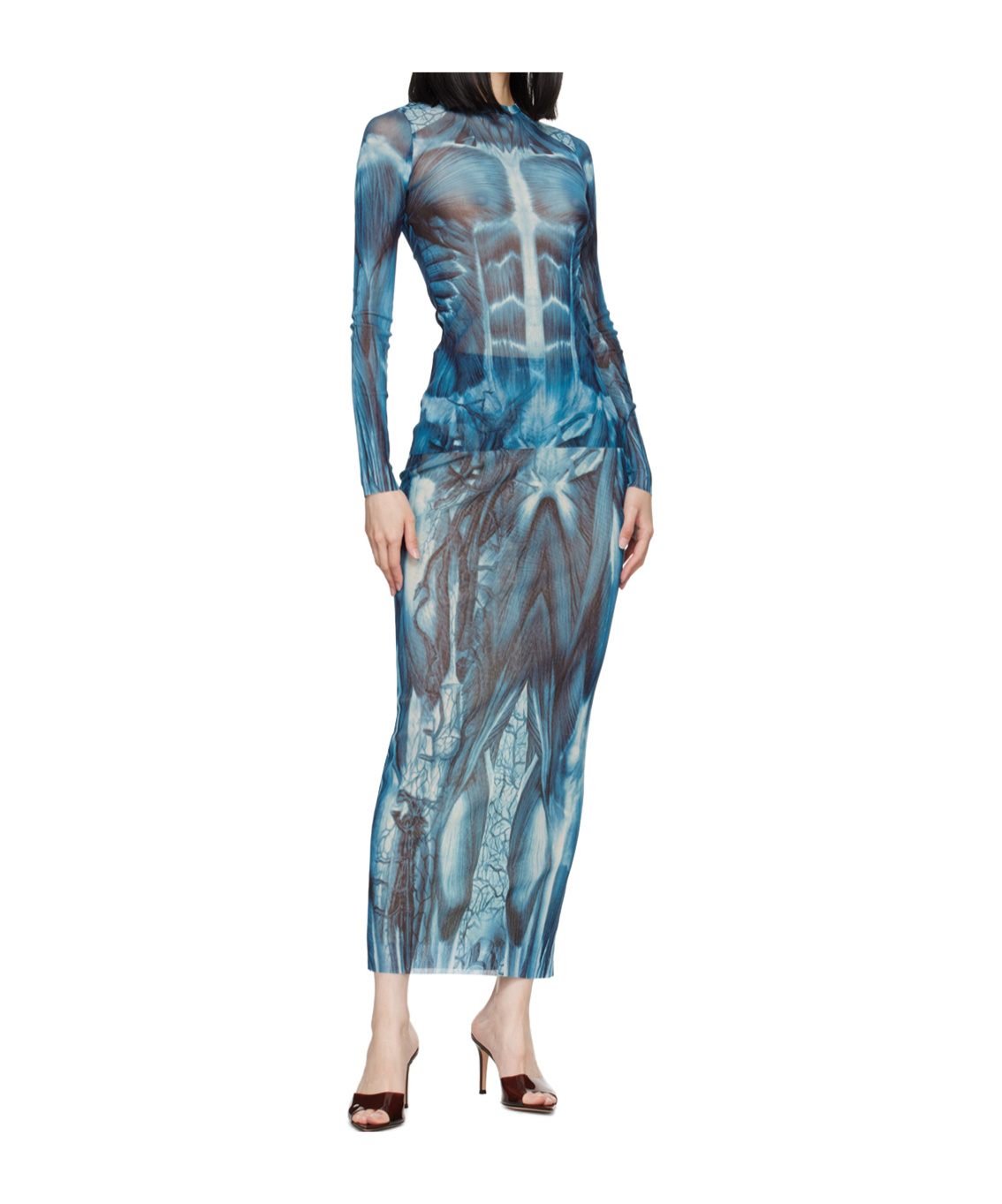Jean Paul Gaultier Water-print Mesh Maxi Skirt In Multi