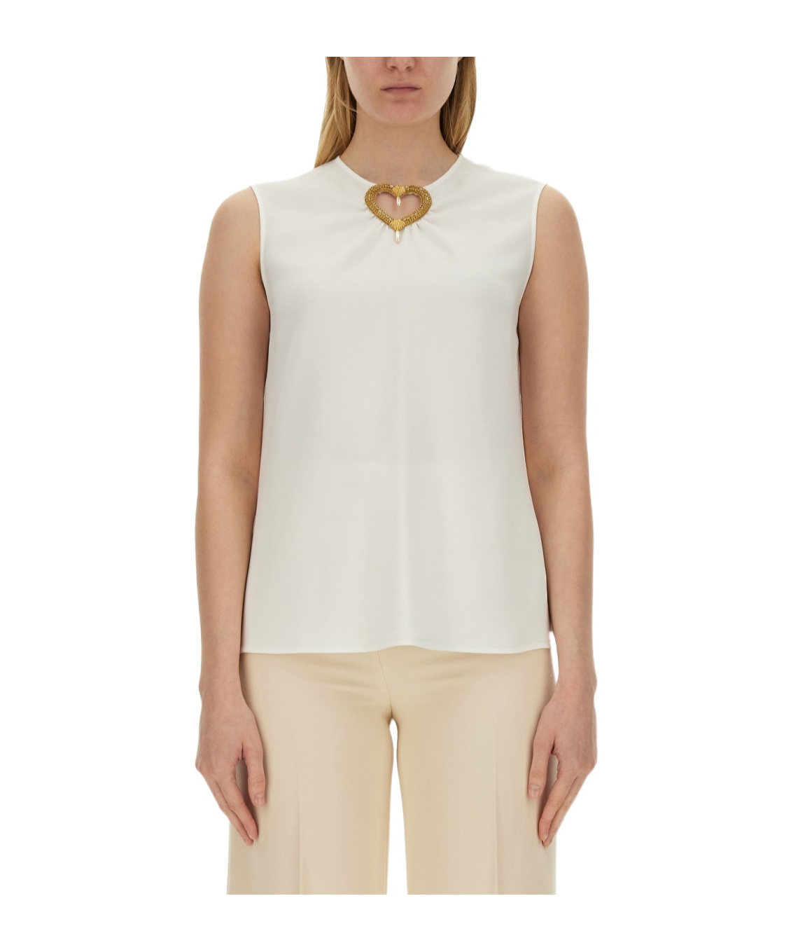 Moschino Blouse With Heart Applique And Subtle Keyhole Detail In White
