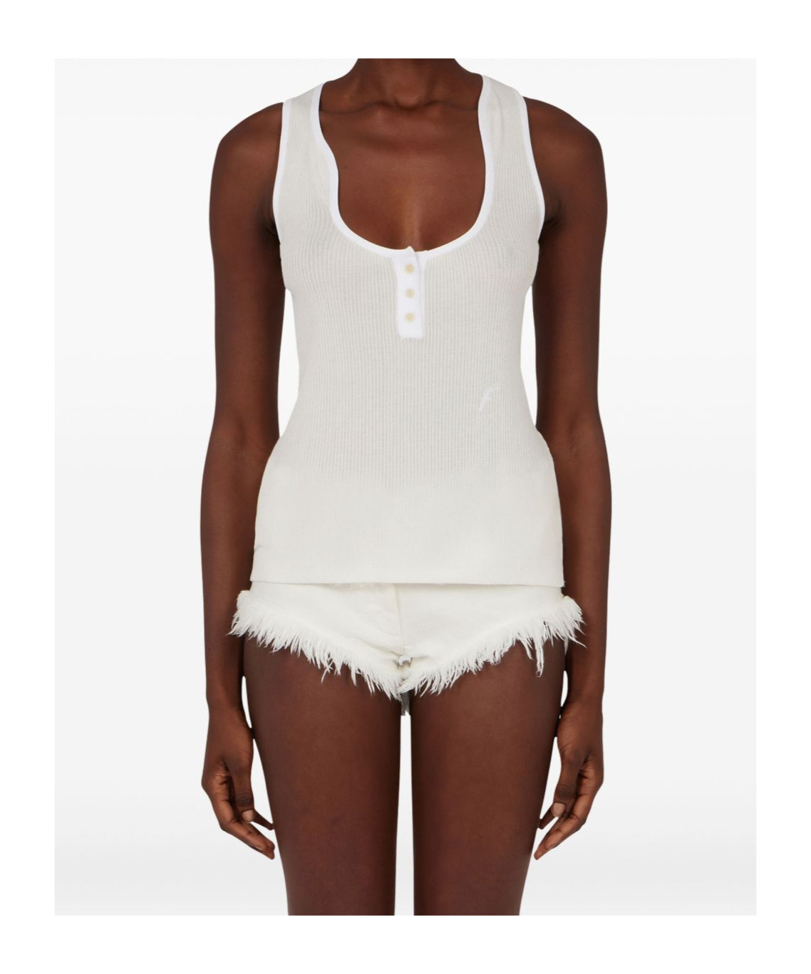 Ferragamo Salvatore Cotton Tank Top With Shaped Neckline In White