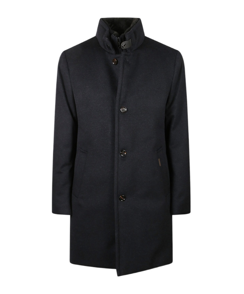 Moorer High-neck Button Overcoat In Black