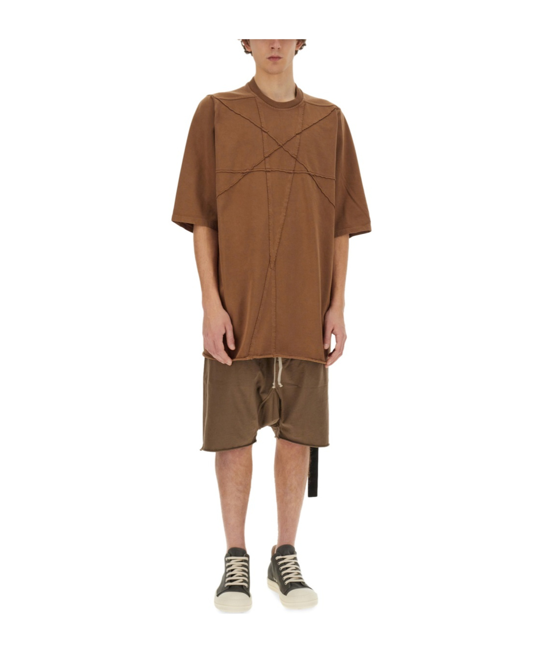 Rick Owens Drkshdw Drkshdw By Rick Owens Geometric Stitch Oversized T-shirt In Brown Cotton In Brown